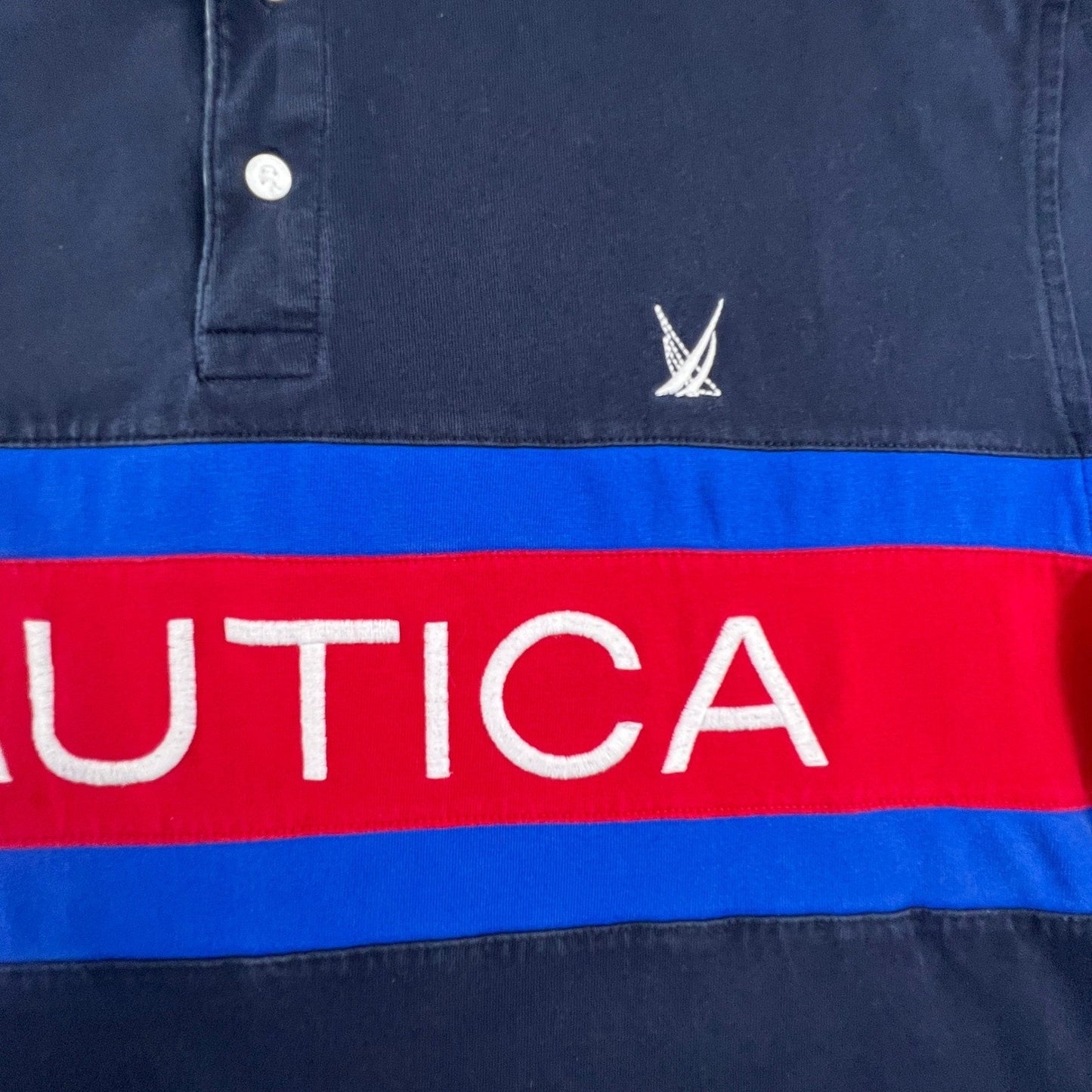Nautica Long Sleeve Rugby Shirt Mens XXL Blue Sail Colorblock Navy Blue Red Y2K