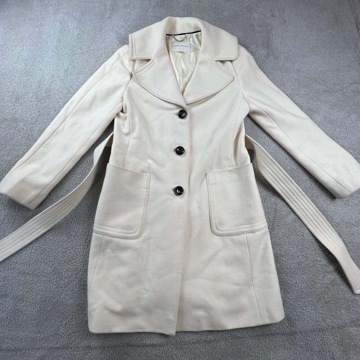 Banana Republic Womens Wool Blend Trench Coat Petite Medium Cream Ivory Minimal