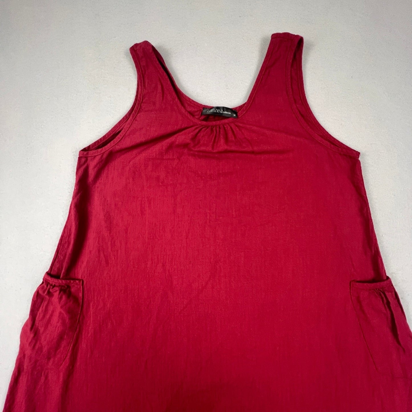 Zanzea Maxi Dress Womens M Red Sleeveless Cotton Blend Boho Lagenlook Pocket
