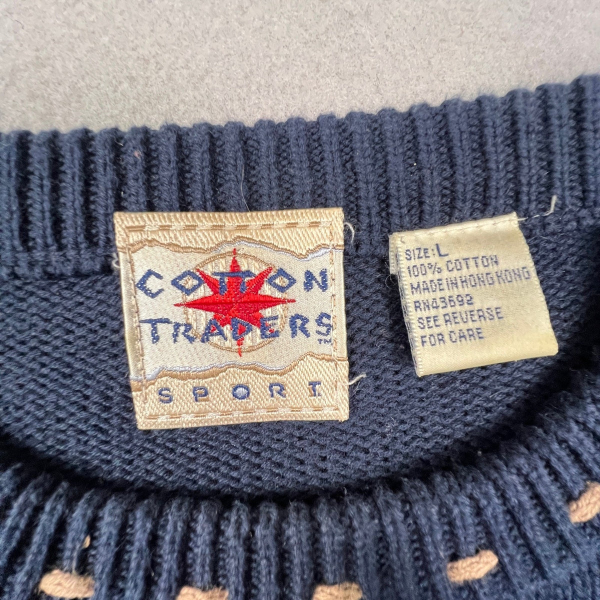 Cotton Traders Golf Sweater Mens Large Navy Blue Argyle Plaid Intarsia Vintage