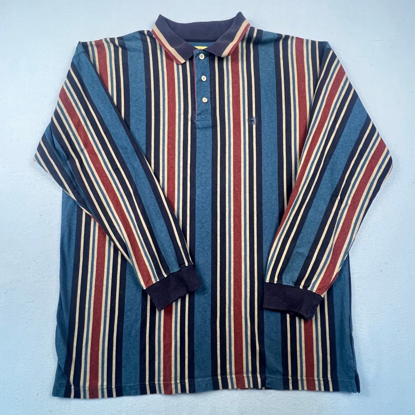Duck Head Rugby Polo Shirt Mens XL Blue Red Striped Long Sleeve Preppy Retro