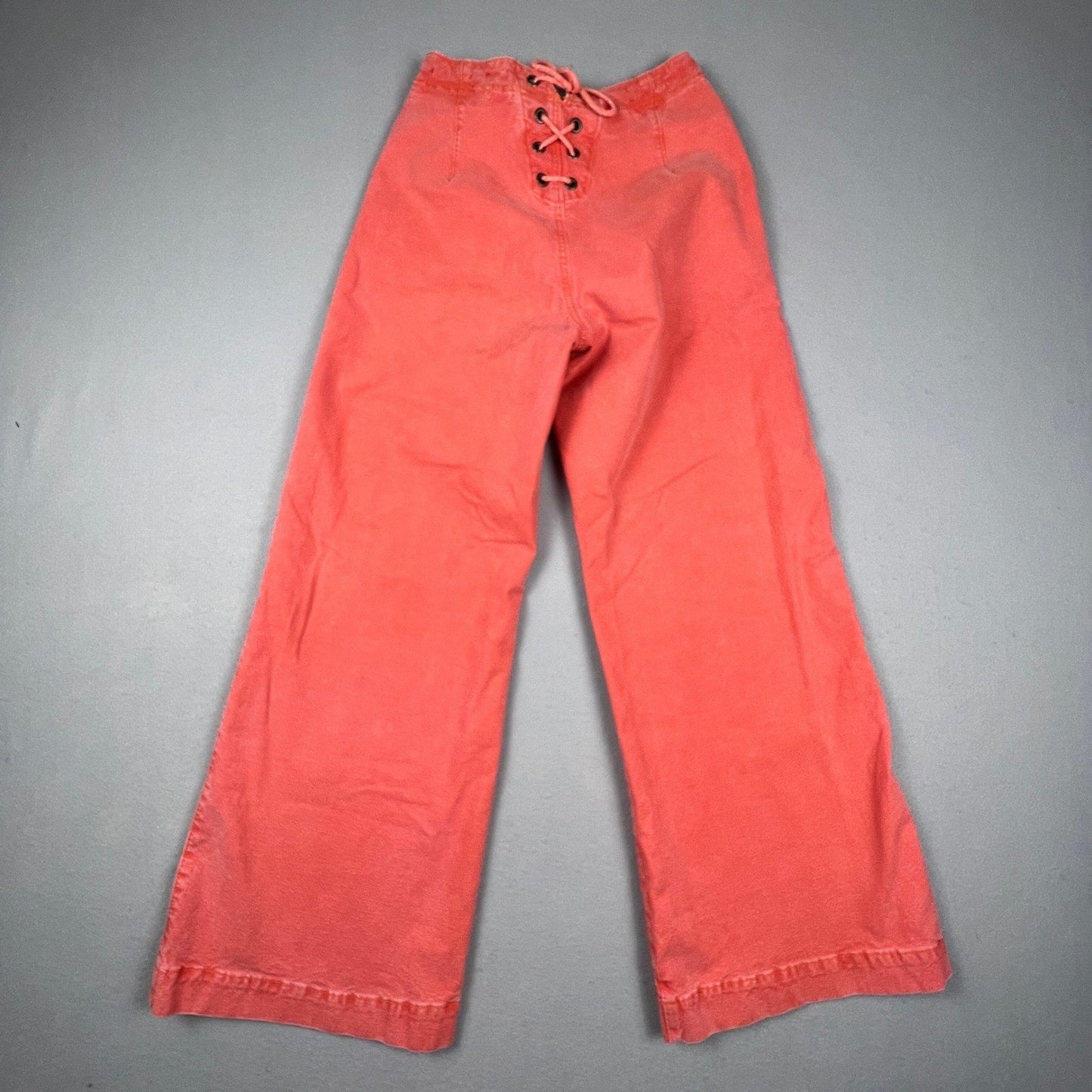 Pilcro Pants Women 27 Coral Wide Leg Button Fly Lace Up Back Boho Anthropologie