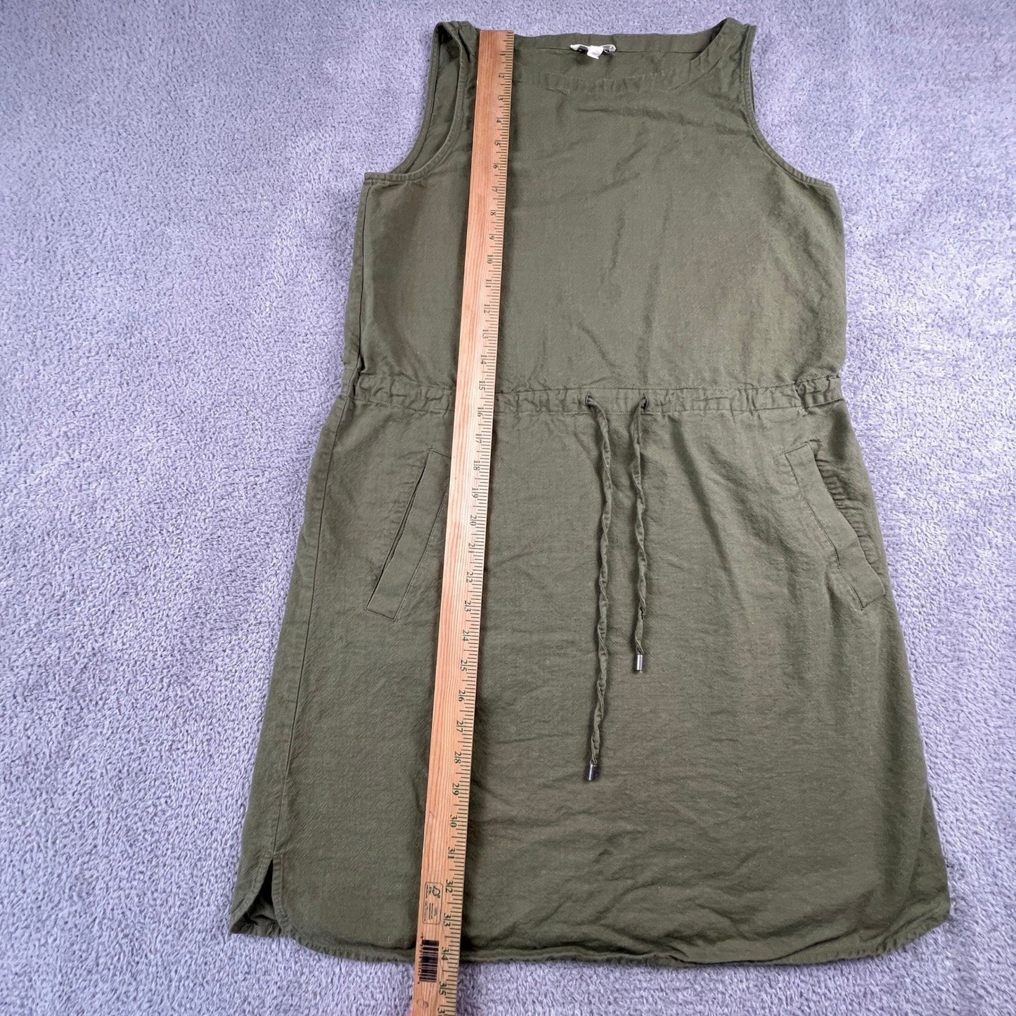 Eileen Fisher Organic Cotton Dress Small Olive Green Minimalist Classic Summer