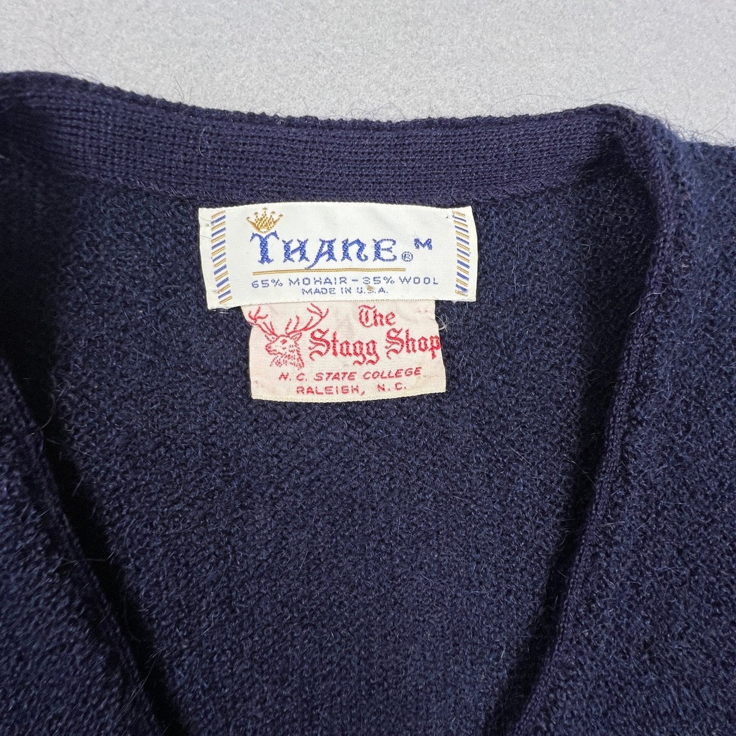 Thane Mohair Wool Sweater Mens Medium Blue V-Neck Vintage 60s Fuzzy Ivy League