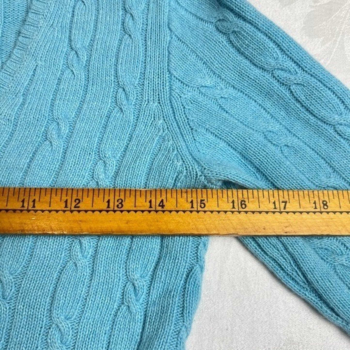 J.Crew Cable Knit Sweater Womens Small Blue Merino Wool V Neck Preppy Classic