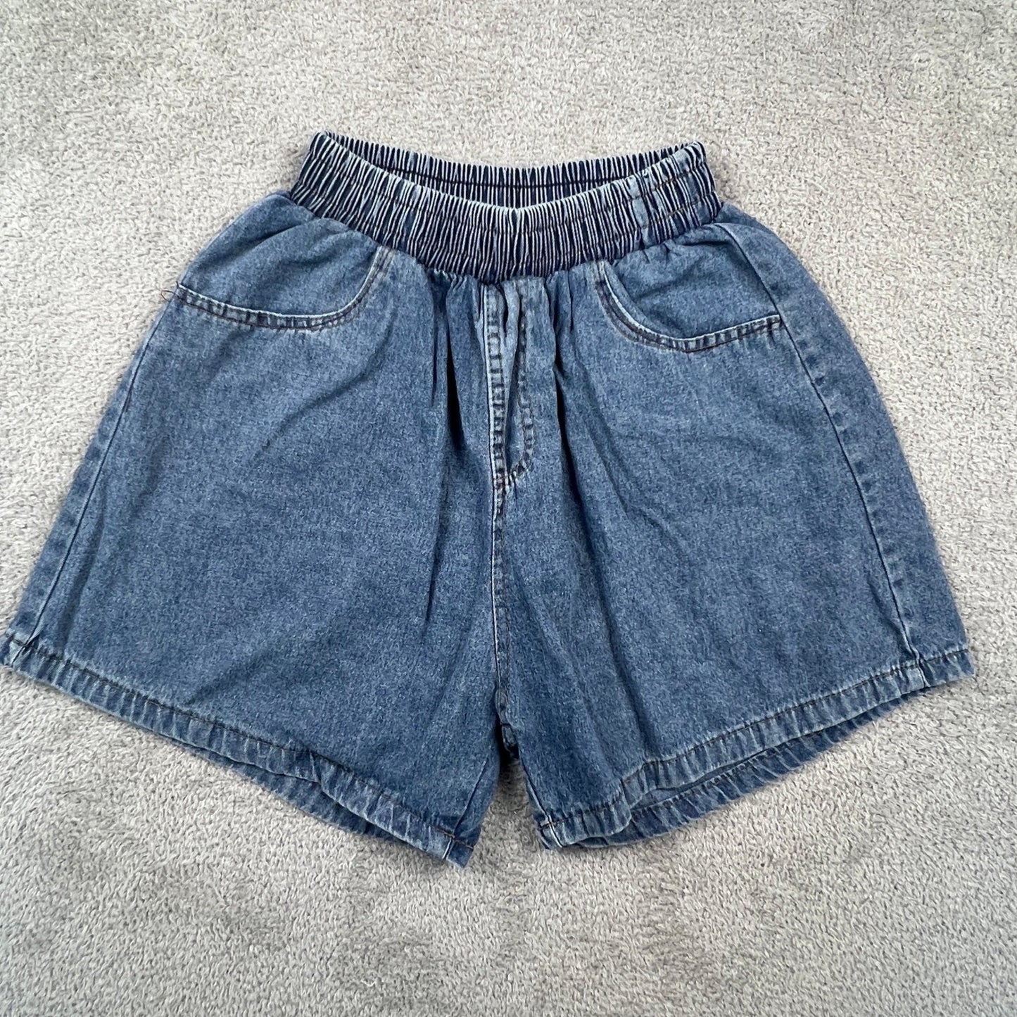 Retro Mom Aesthetic Denim Shorts Womens XS Blue Elastic High Waist VTG