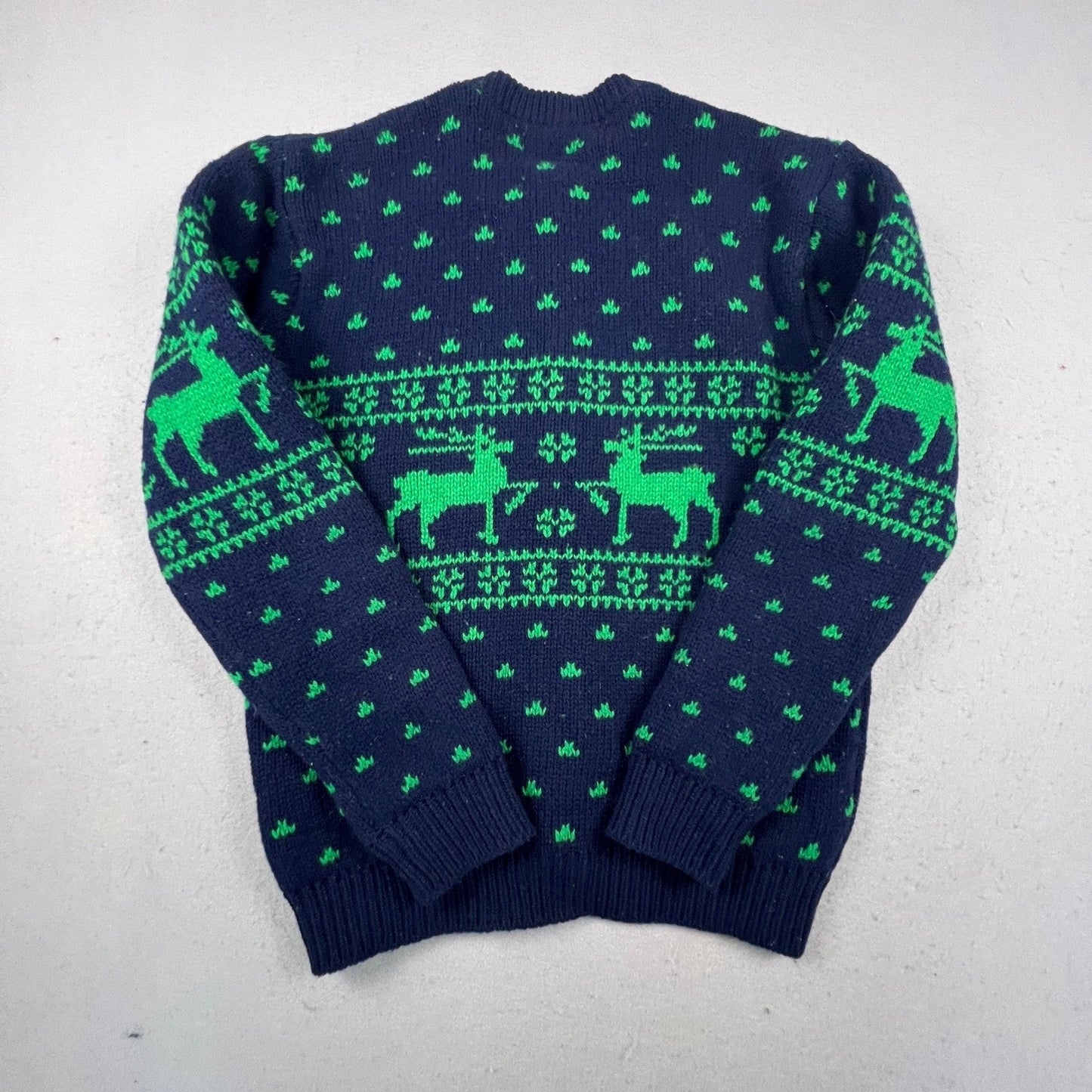 United Colors of Benetton Cardigan Mens L Navy Green Reindeer Shetland Wool