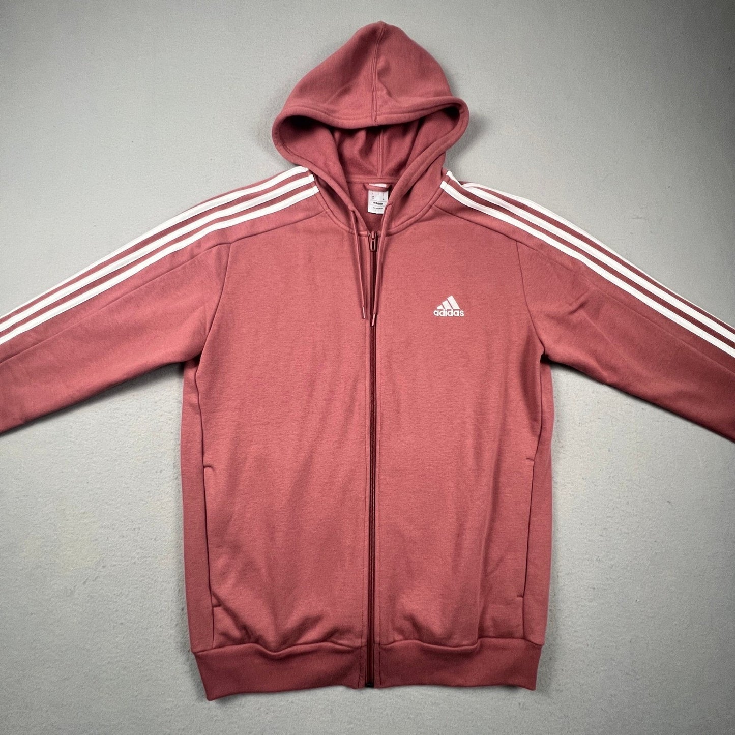 Adidas Full Zip Hoodie Mens Large Mauve Pink 3-Stripe Fleece Athletic IX0166