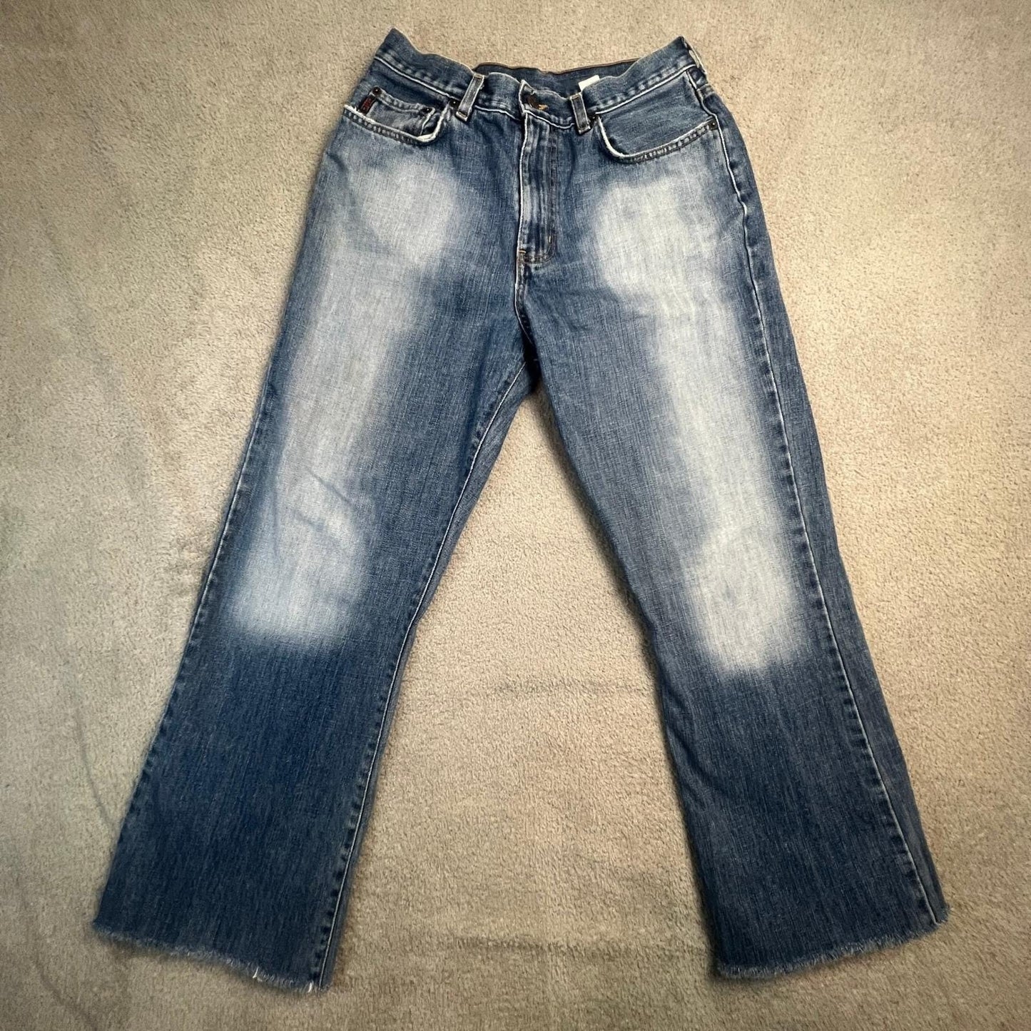 Vintage Y2K Abercrombie & Fitch Mens 31x28 Blue Faded Raw Hem Straight Leg Jeans