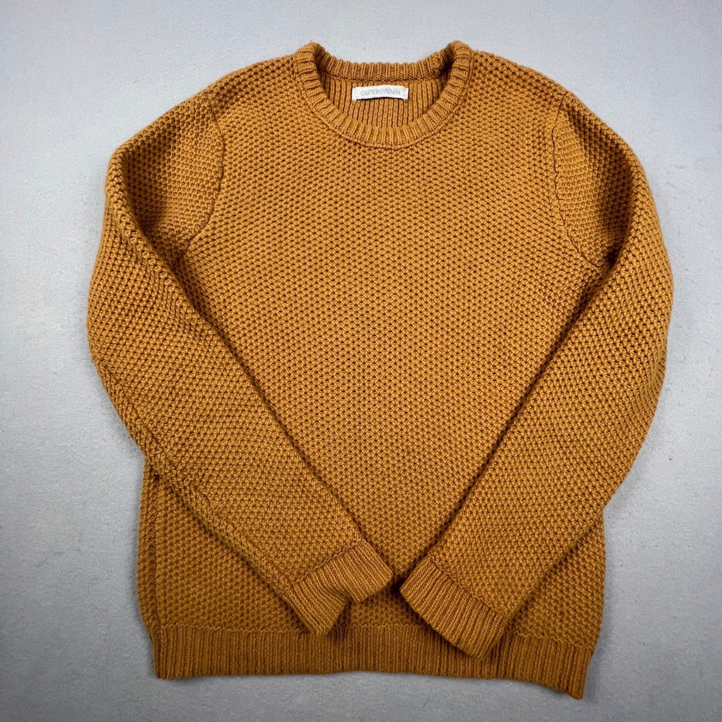 Outerknown Sweater Mens M Mustard Yellow Wool Organic Cotton Waffle Knit Coastal