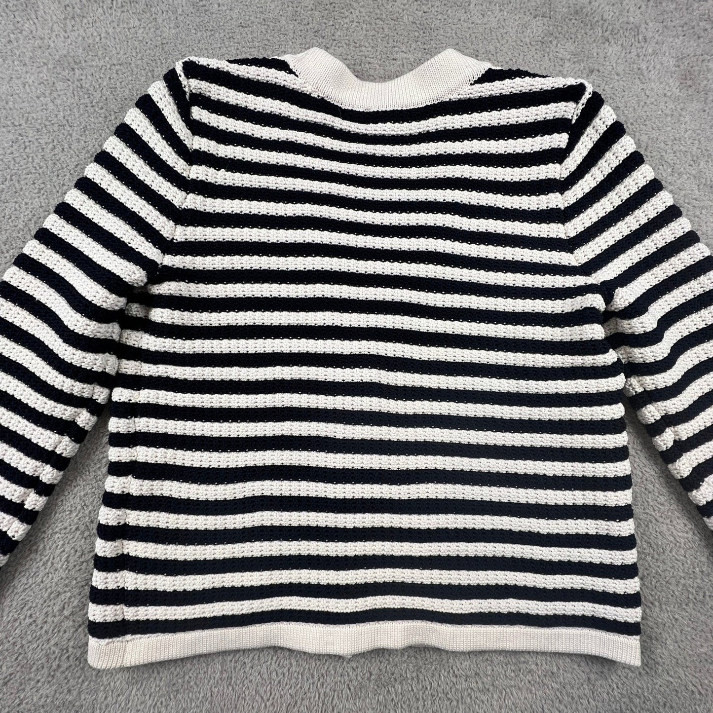 Sailor Chic Nautical Chunky Knit Striped V-Neck Sweater Talbot's Women's Medium
