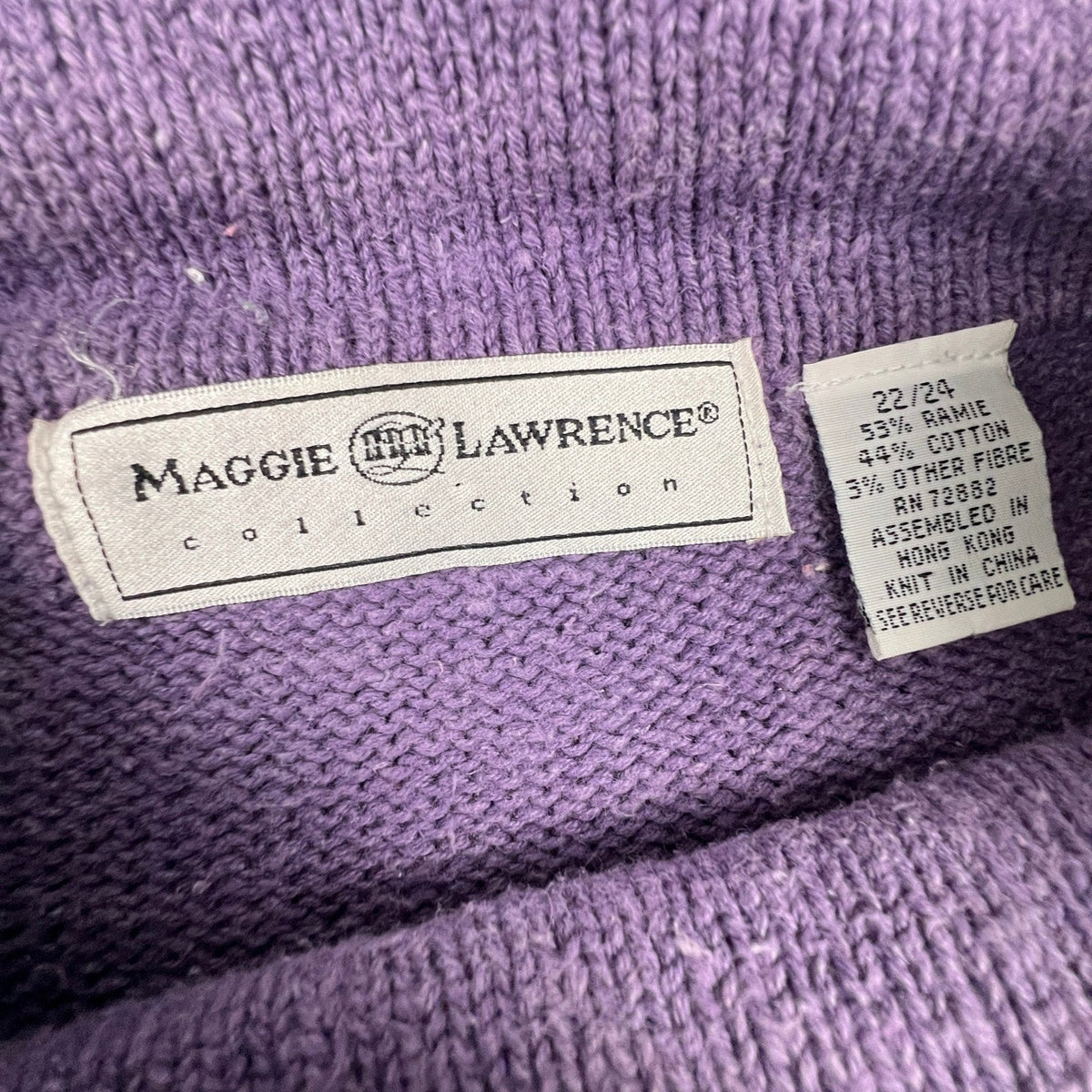 Maggie Lawrence Sweater Womens 22/24 Purple Floral Rose Embroidered Mock Neck