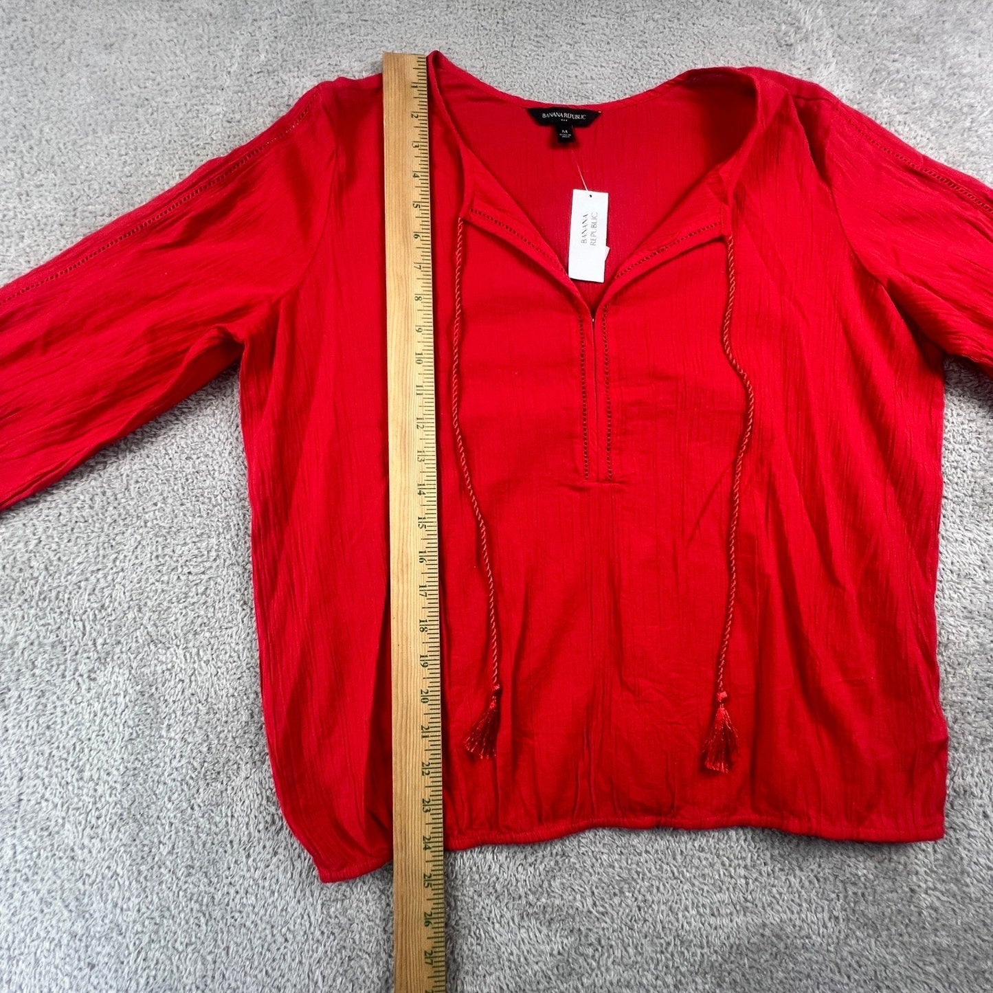 100% Cotton Boho Top Banana Republic Peasant Blouse Womens Medium Red Tassel
