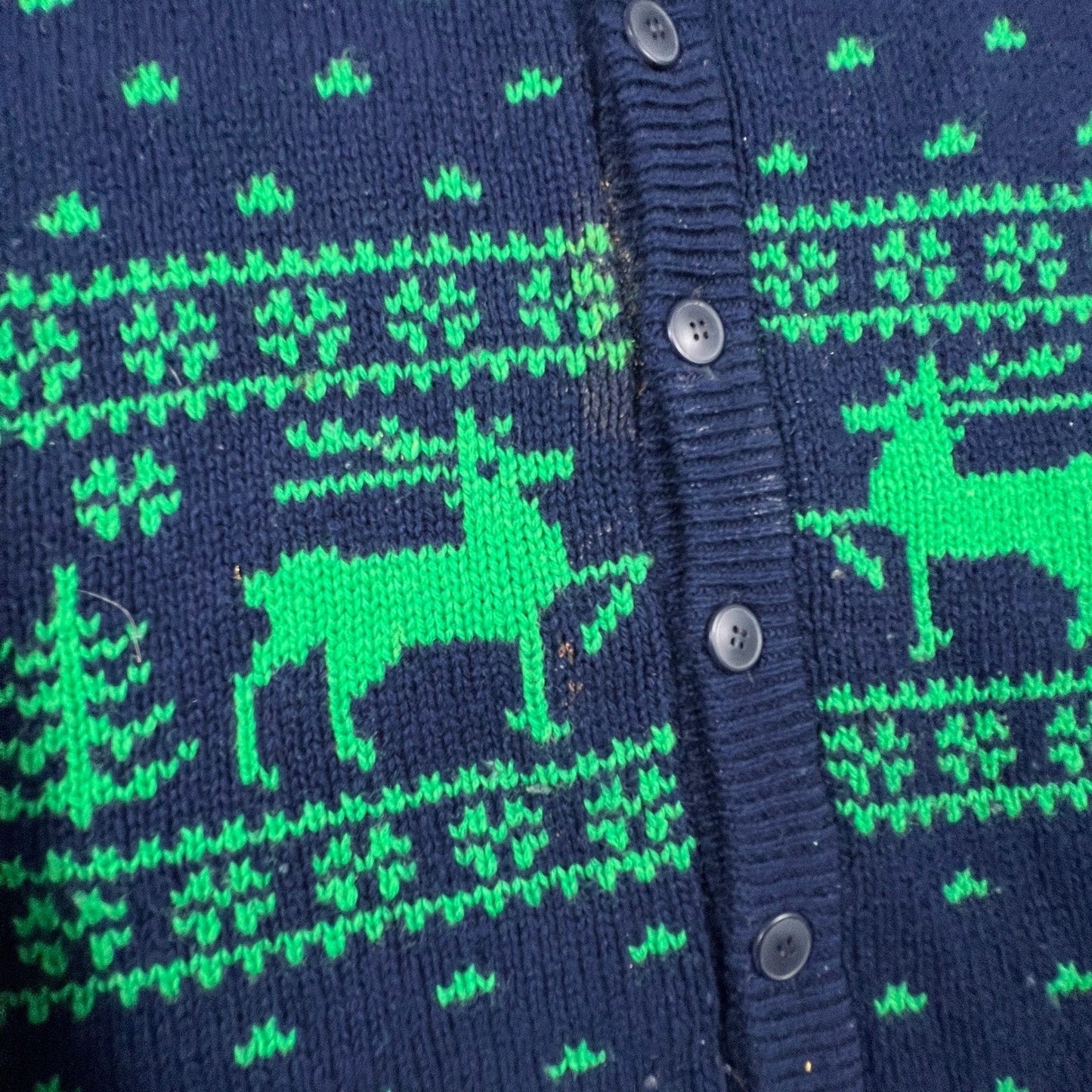United Colors of Benetton Cardigan Mens L Navy Green Reindeer Shetland Wool