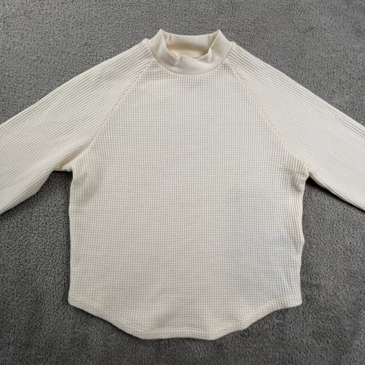 Madewell Waffle Knit Mock Neck Raglan Top XS Cream Minimalist Casual Chic Costal