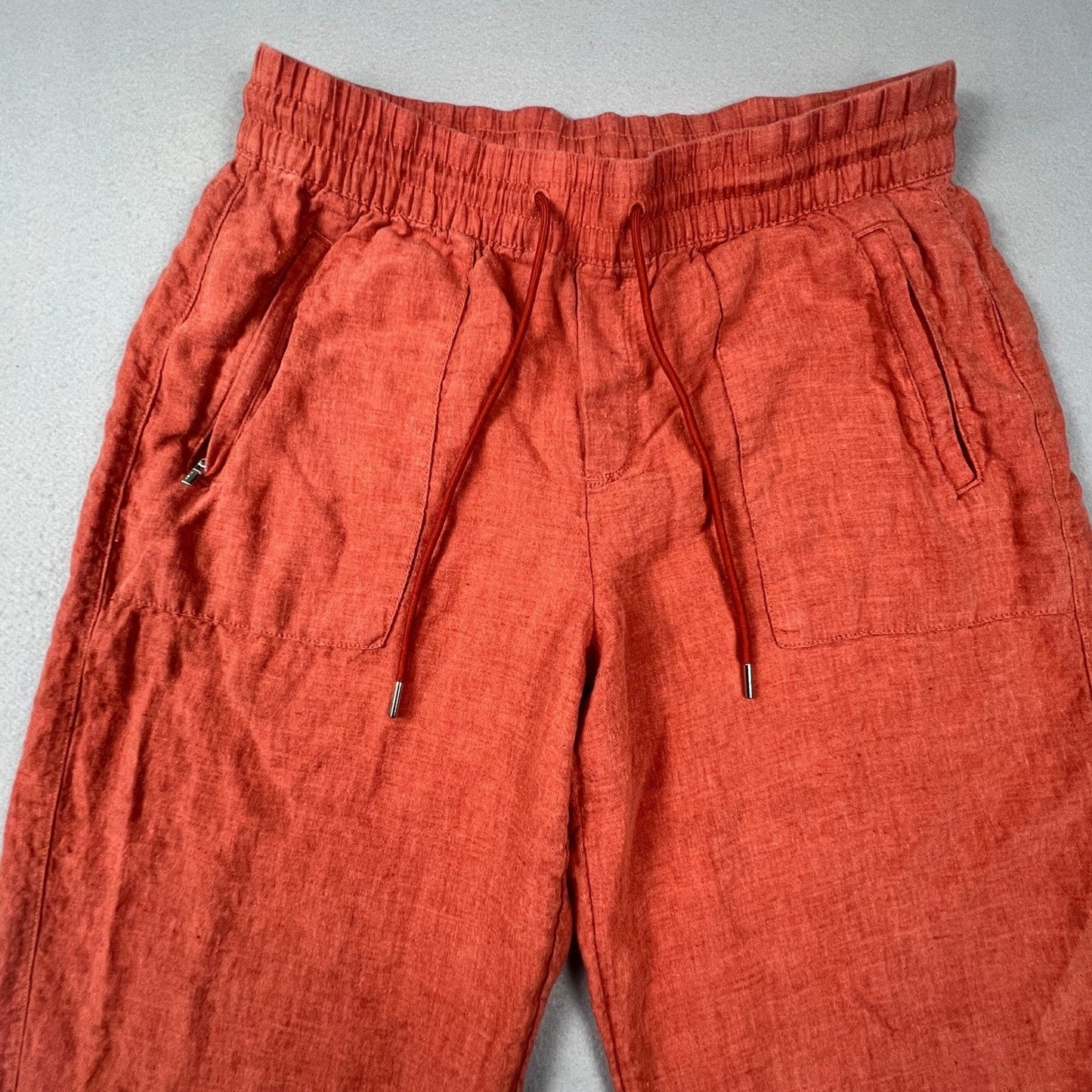 Athleta Cabo Linen Jogger Pants Womens 10P Orange Wide Leg Crop Casual Summer