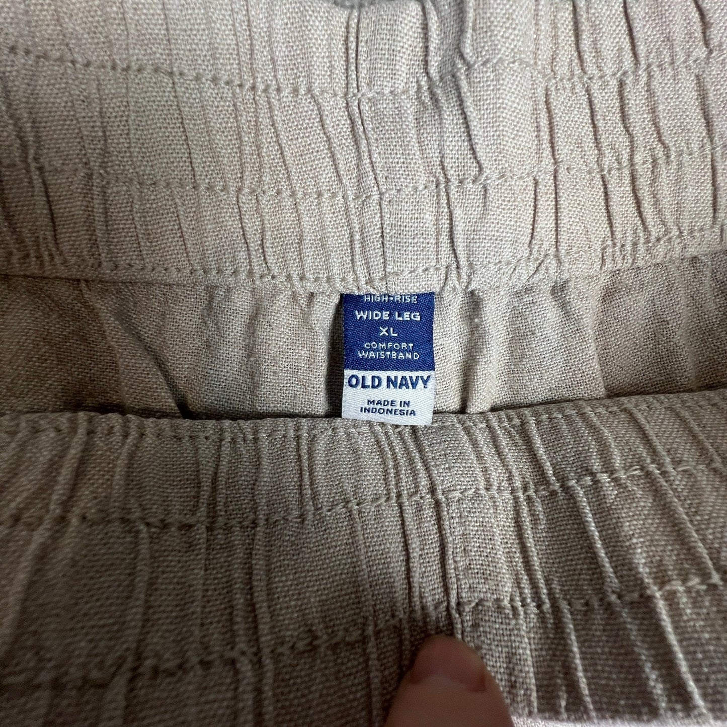 Linen Blend Wide Leg Pants XL High Rise Pull On Elastic Waist Beige Old Navy