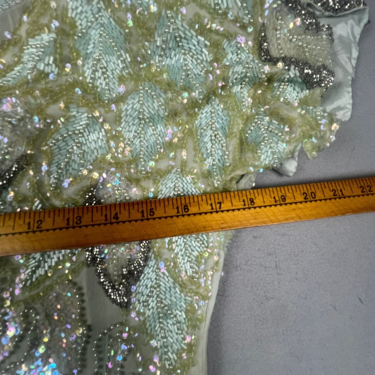 Vintage Oleg Cassini Beaded Silk Dress Women 8 Green Sequin Floral 80s Cocktail