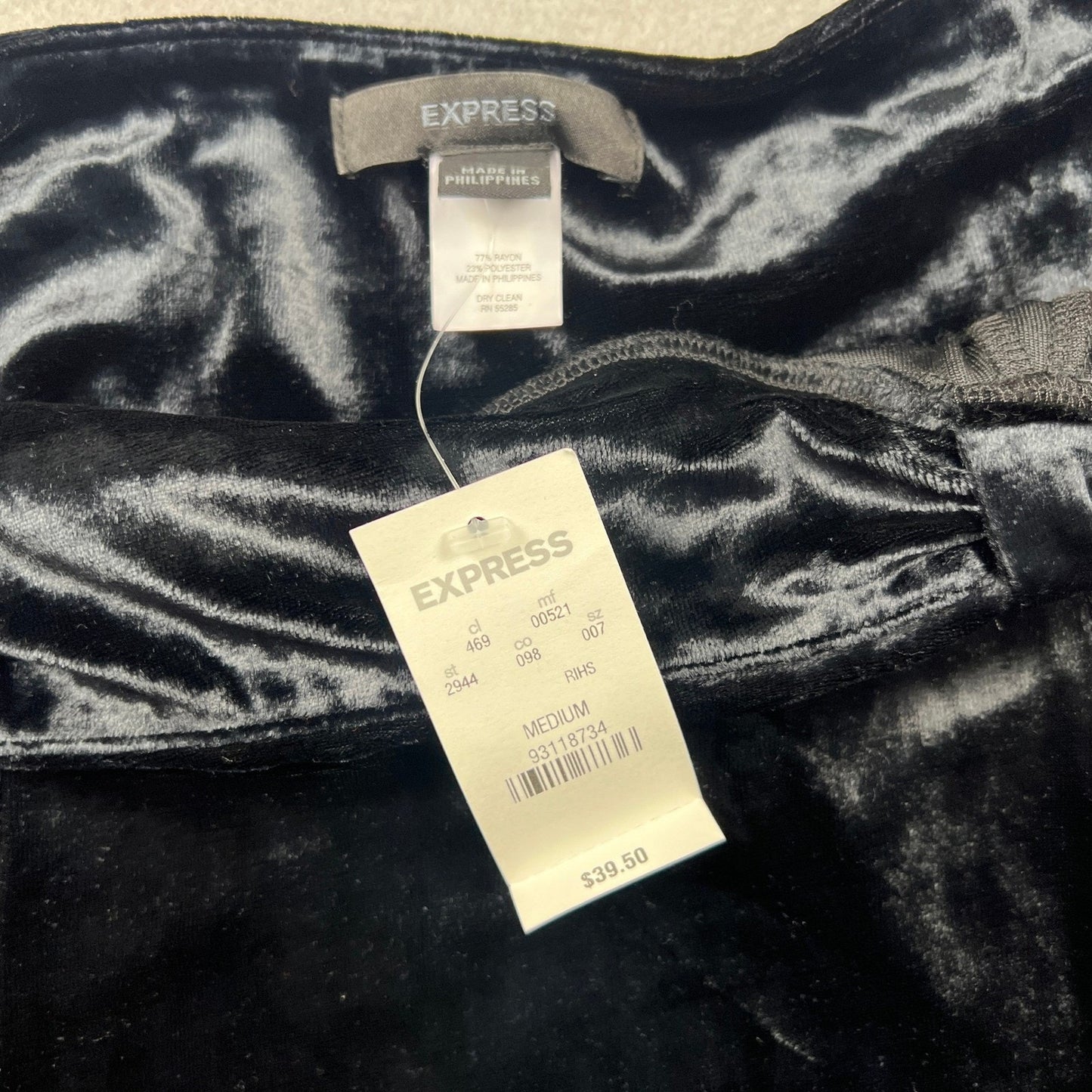 VTG Express Velvet Skirt Women M Black Handkerchief Hem Side Knot Holiday Goth
