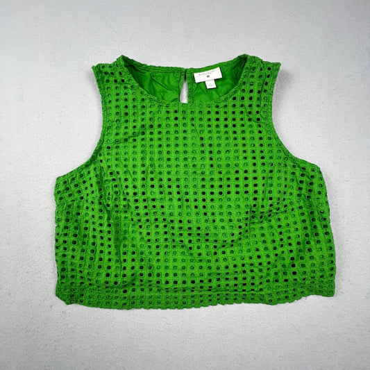 Kate Spade Eyelet Crop Top Womens Large Green Cotton Sleeveless Preppy Summer