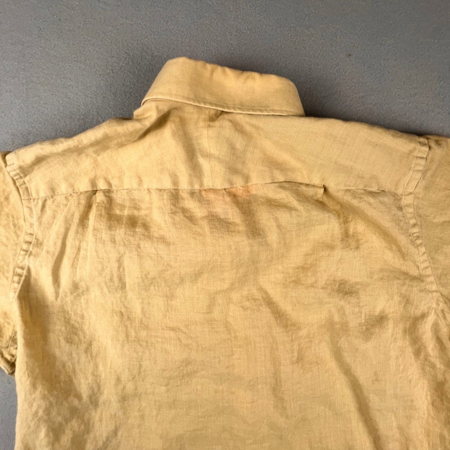 iTailor Button Down Shirt Mens XL Tan Orange Contrast Cotton Linen Beach Summer