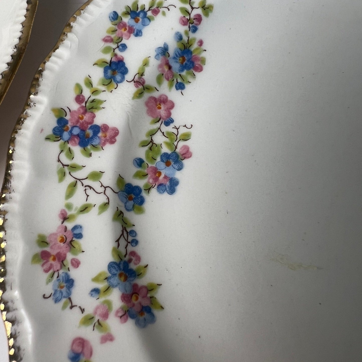 VTG 50s Pope-Gosser Blue Bell Bread Plates Set of 4 White Gold Trim Grandmacore