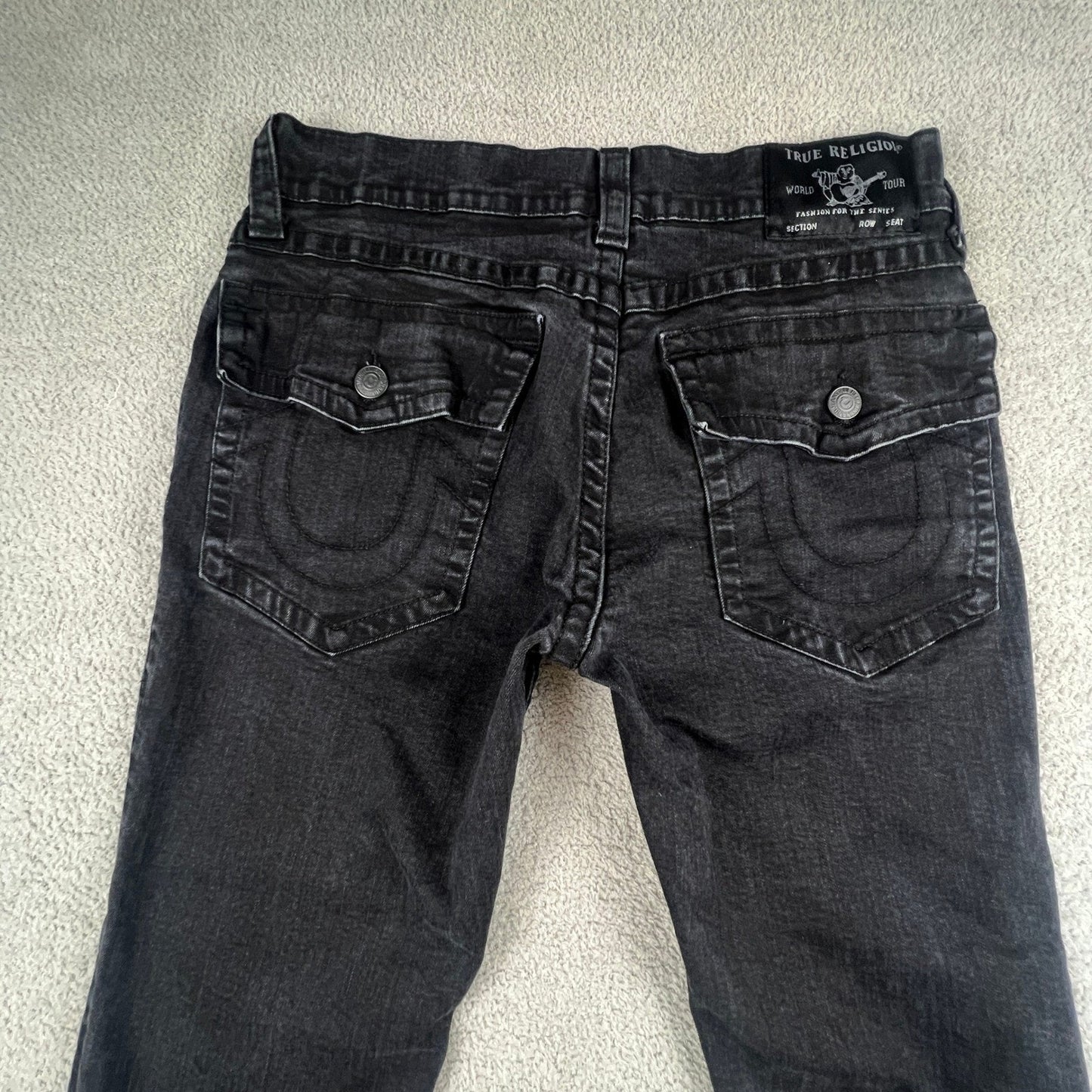 True Religion Skinny Jeans Mens Size 33 Rocco Flap Faded Black