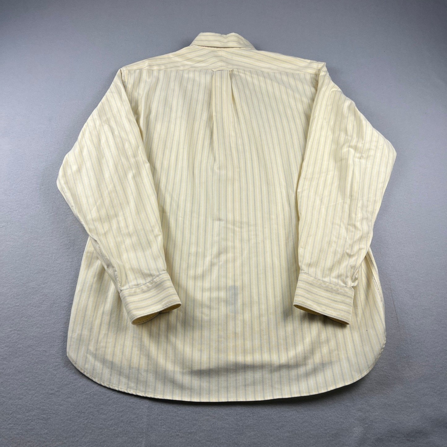 Lands' End Button Down Shirt Mens L 16-16.5 Yellow Stripe Supima No Iron Oxford