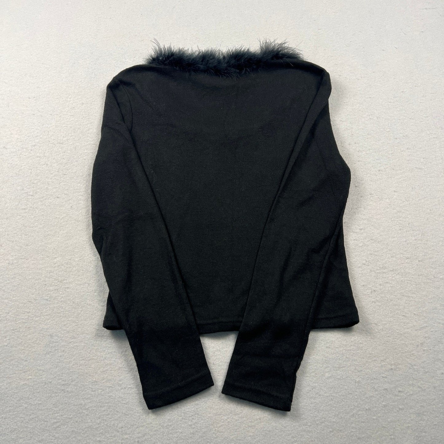 VTG 90s Y2K Black Faux Feather Trim Top Womens Large V-Neck Goth Coquette