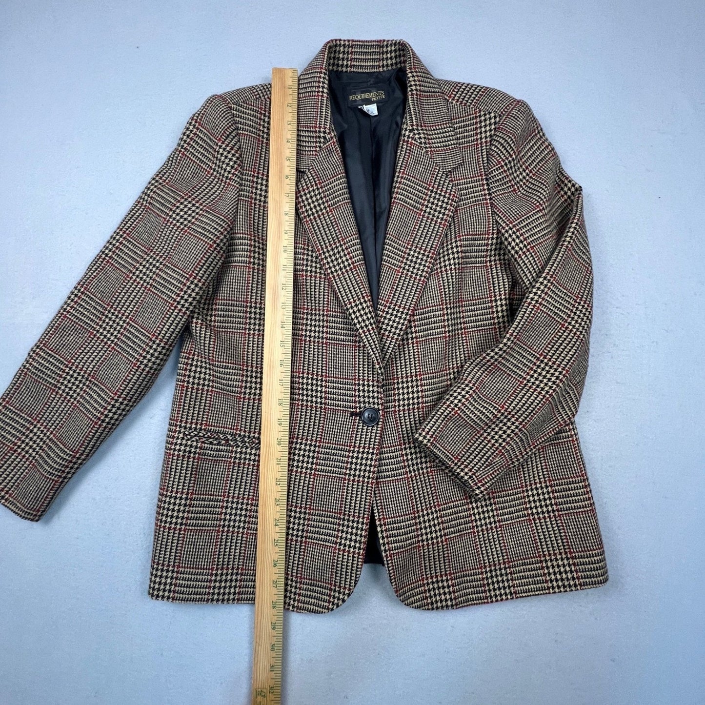 VTG 90s Preppy Dark Academia Blazer Women 14P Glen Plaid Wool Blend Business