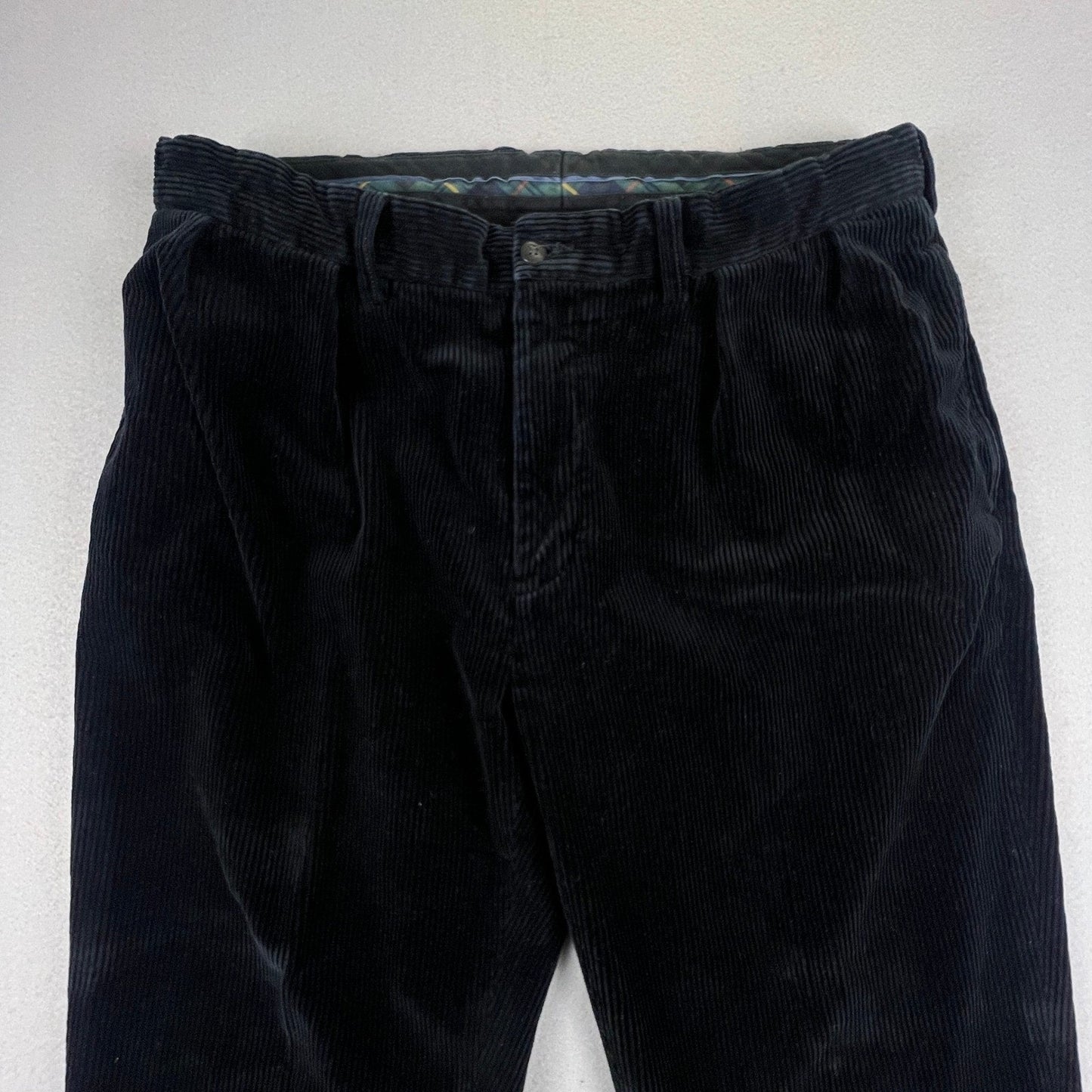 VTG Polo Ralph Lauren Ethan Pant Mens 36/32 Black Corduroy Pleated Trousers