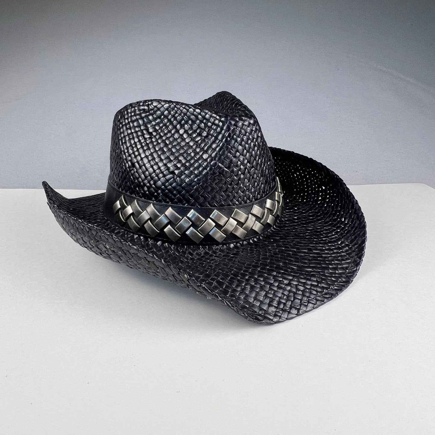 Peter Grimm Cowboy Hat Unisex OS Black Woven Straw Studded Band Western Festival
