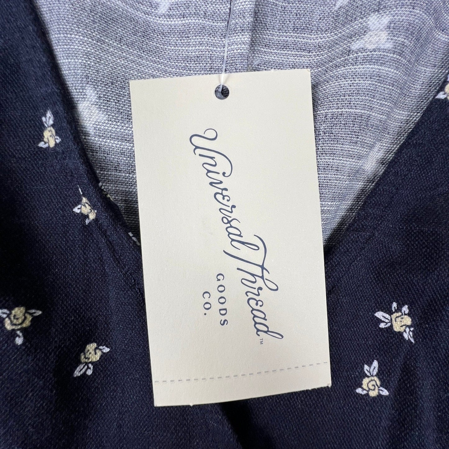 Floral Mini Dress Womens Medium Navy Blue Button Front Casual Universal Thread