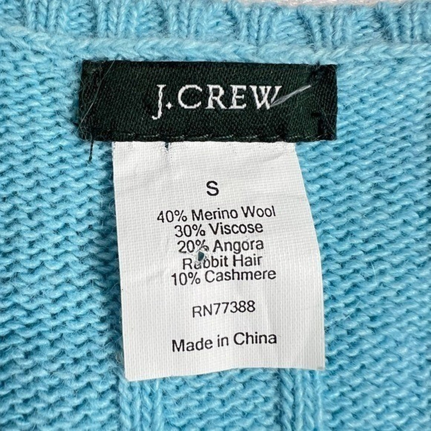 J.Crew Cable Knit Sweater Womens Small Blue Merino Wool V Neck Preppy Classic