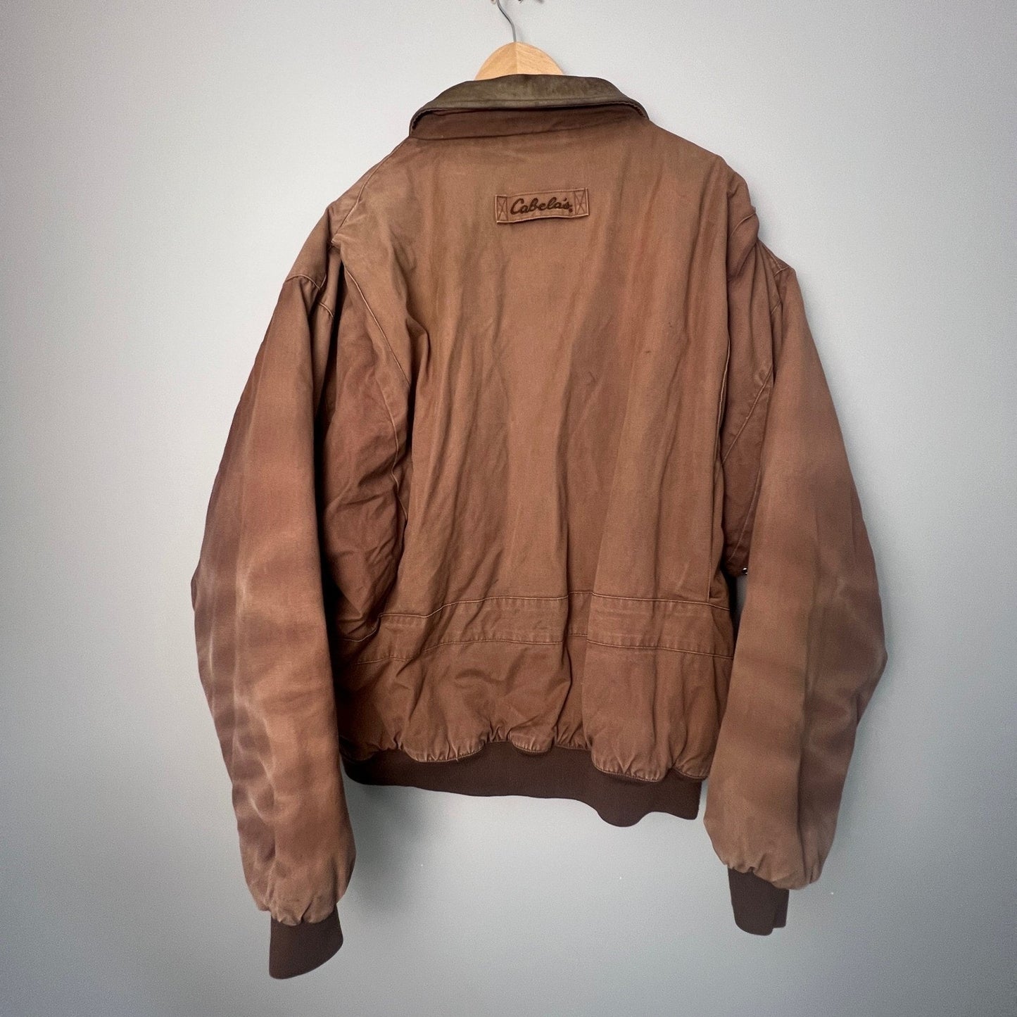 VTG Cabelas Canvas Jacket Mens XL Brown Leather Collar Workwear Outdoor Coat Job