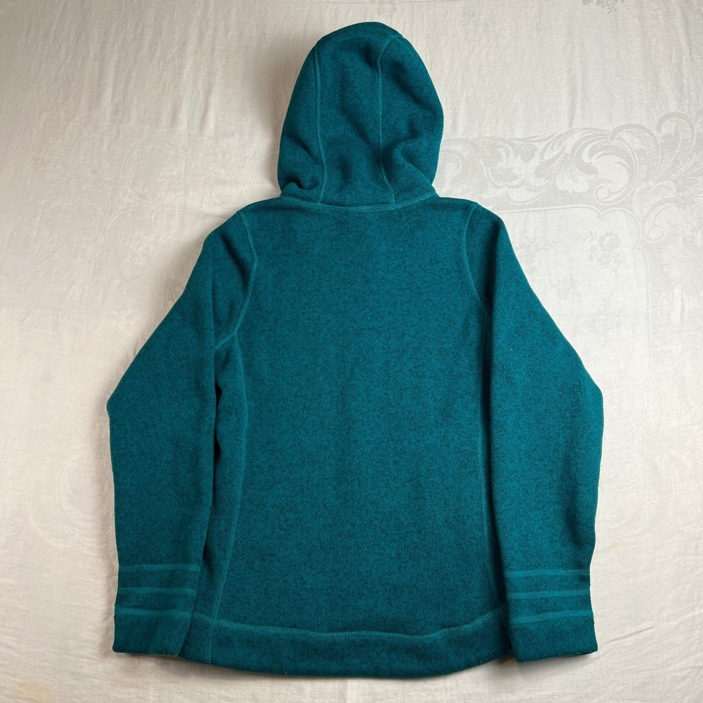 The North Face Fleece Hoodie Pullover Women's Small Petite Teal Neck Plaid Lined