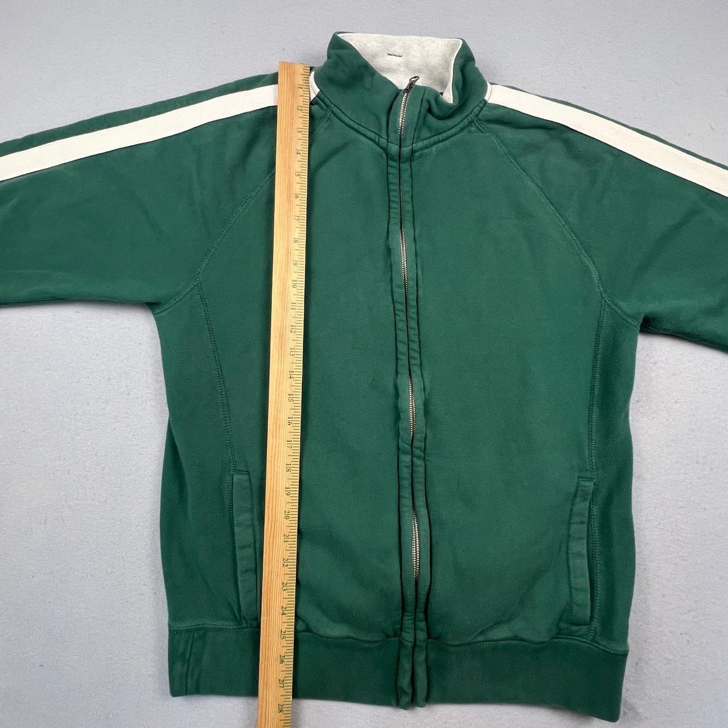 Y2K Old Navy Track Jacket Mens Large Green Striped Full Zip Fleece Retro