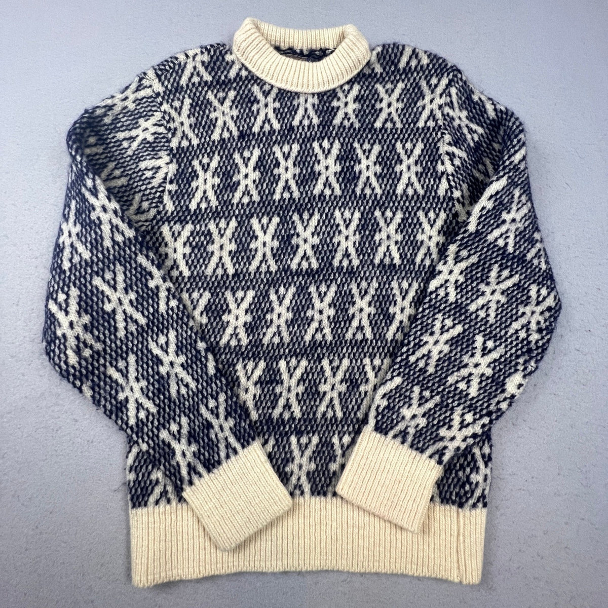 Pendleton Wool Sweater Mens XL Blue Cream Geometric Knit Vintage Mock Neck USA