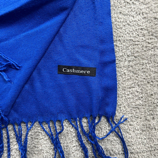 100% Cashmere Scarf Unisex OS Blue Fringe Tassel Pashmina Wrap