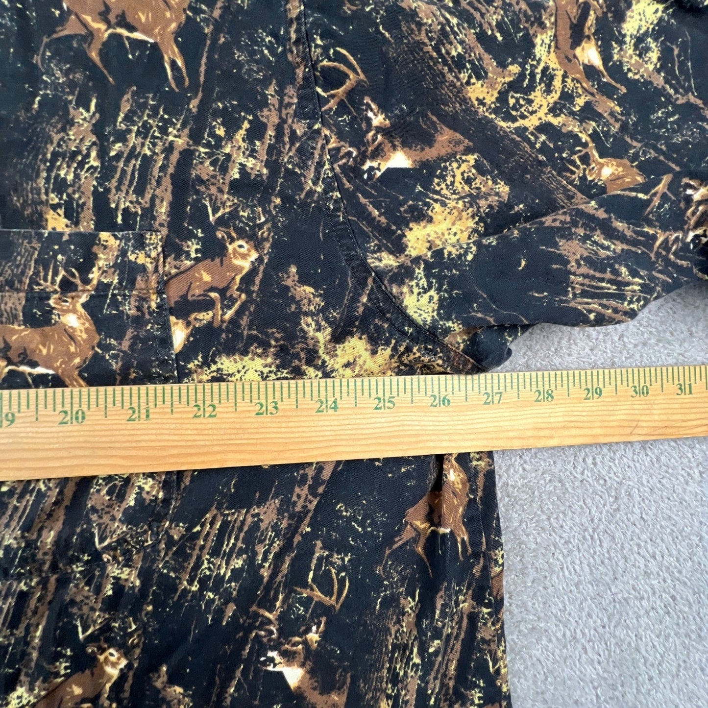 Mens XXL Deer Forest Print Cotton Button Down Shirt Hunting Brown Buckhorn River