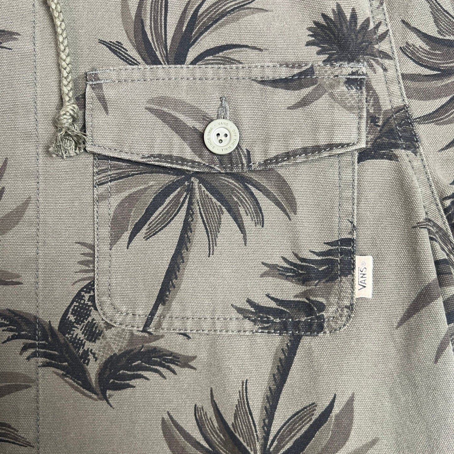 Vans Hooded Jacket Mens Medium Tropical Palm Tree Print Chore Coat Olive
