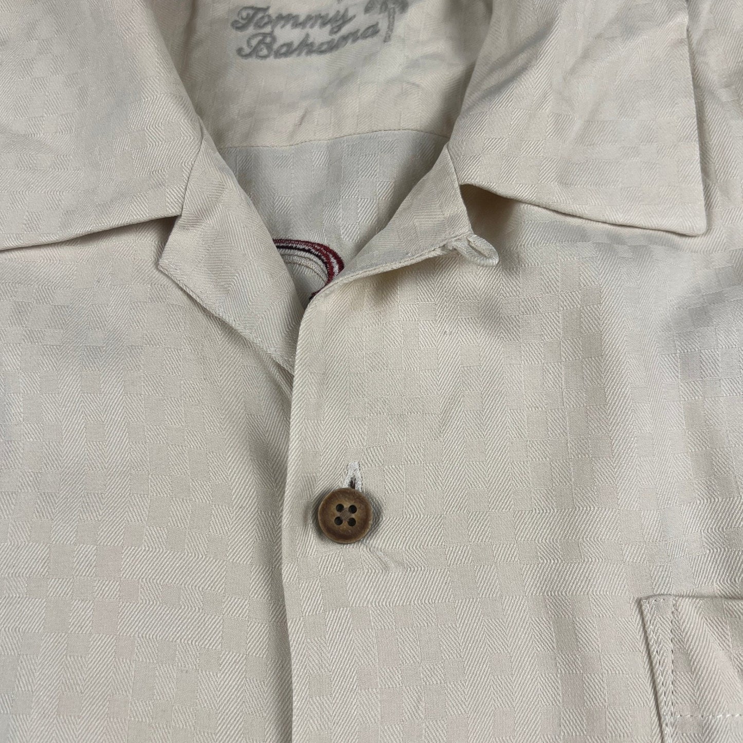 Tommy Bahama Lip Out Martini Shirt Mens Large Cream Silk Embroidered Camp Golf