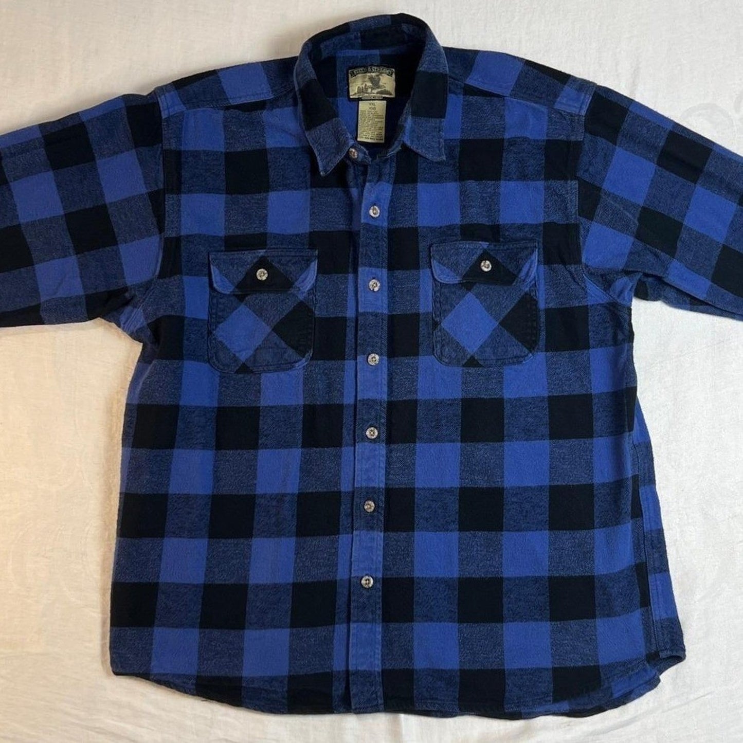 Field & Stream Shirt Men's XXL Flannel Plaid Long Sleeve Button Up Blue Black