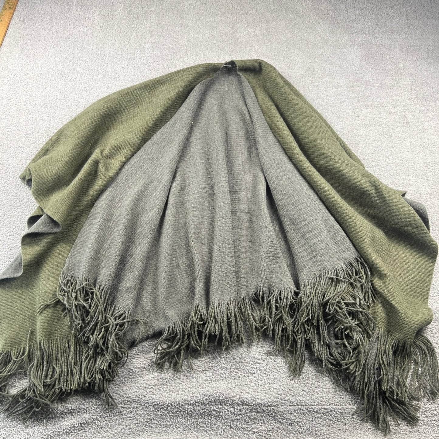 Castlecore Preppy Knit Poncho Wrap Women Olive Green Fringe Boho Earthy Cozy