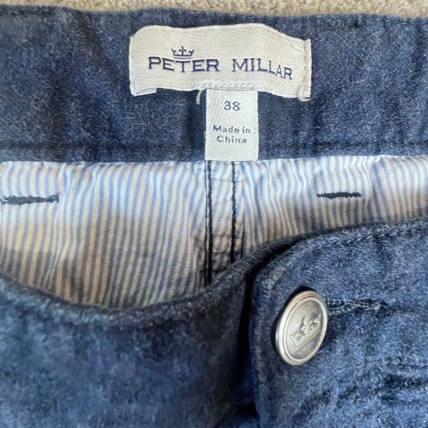 Peter Millar Mens Casual Pants 38 Navy Blue Five Pocket Brushed Cotton Blend