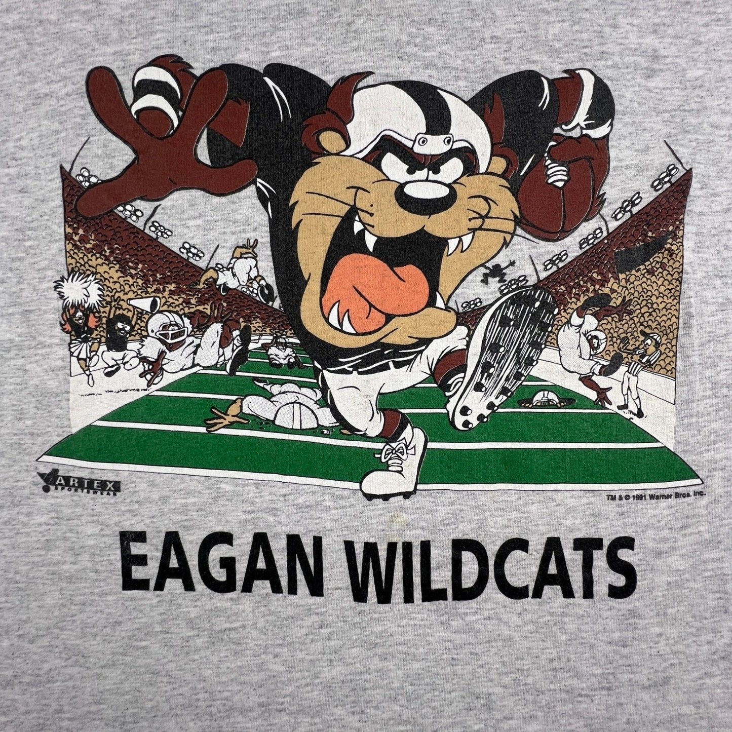 VTG Artex T Shirt Mens XL 1991 Taz Eagan Wildcats Football Looney Tunes Tazmania