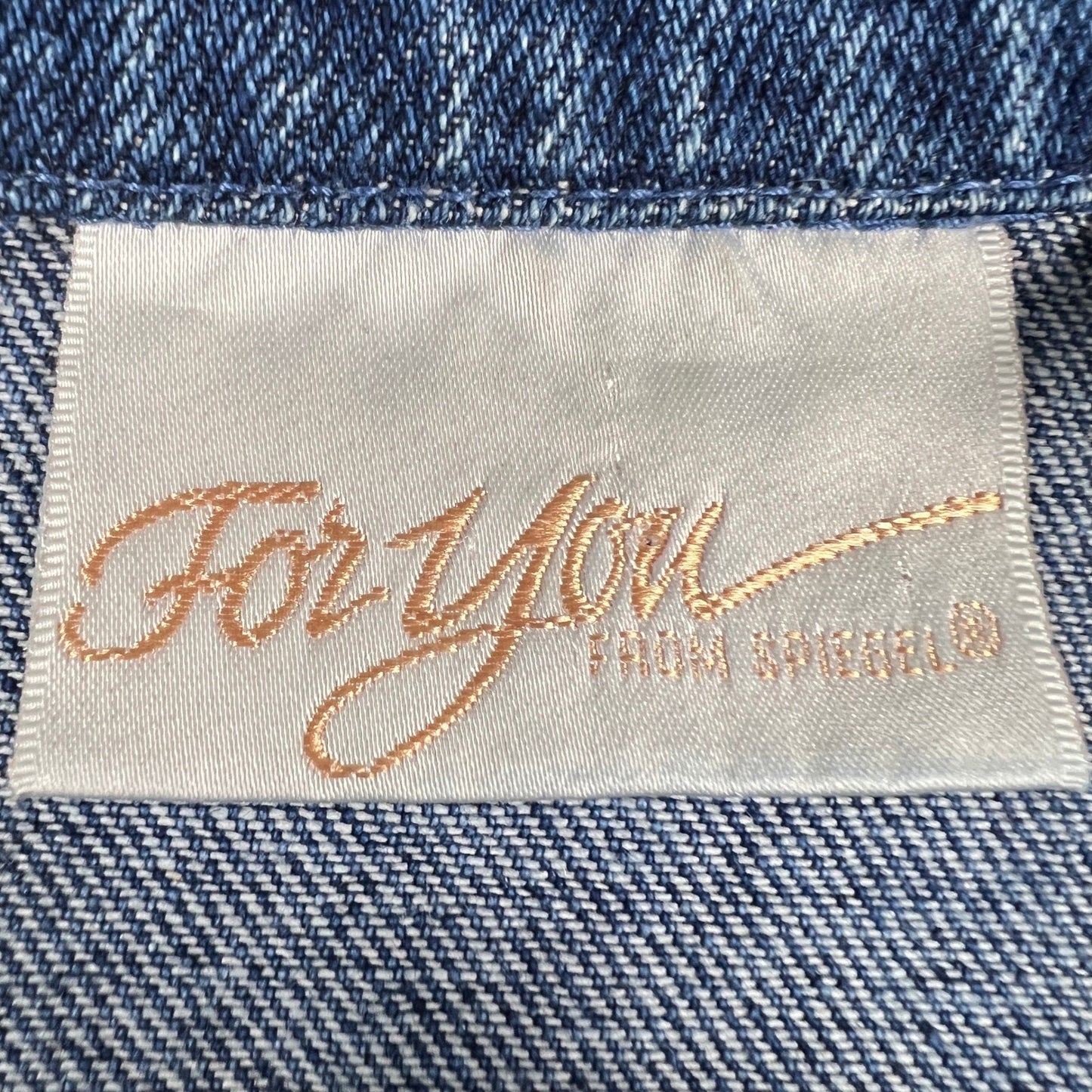 Spiegel For You Denim Blazer Women 1X Crest Patch Preppy VTG Jacket Academia