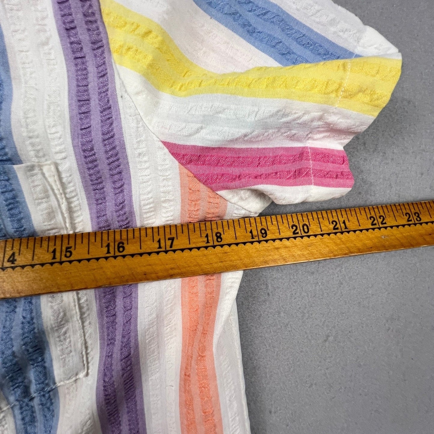 Colorful Seersucker Button Up Shirt Womens L Multi Color Rainbow Stripe Camp Top