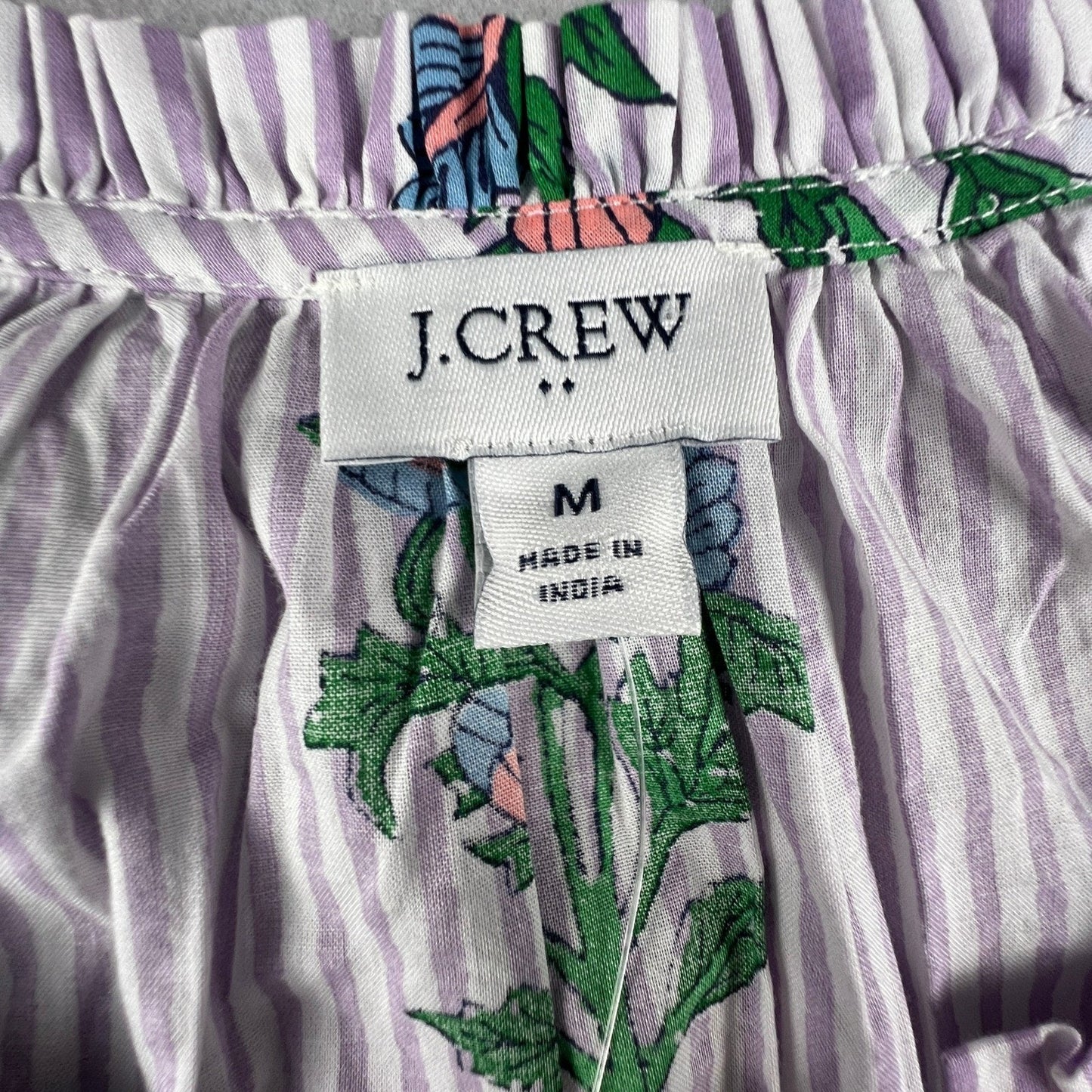 J.Crew Floral Stripe Cotton Voile Top Womens Medium Purple B0751 Boho Coastal