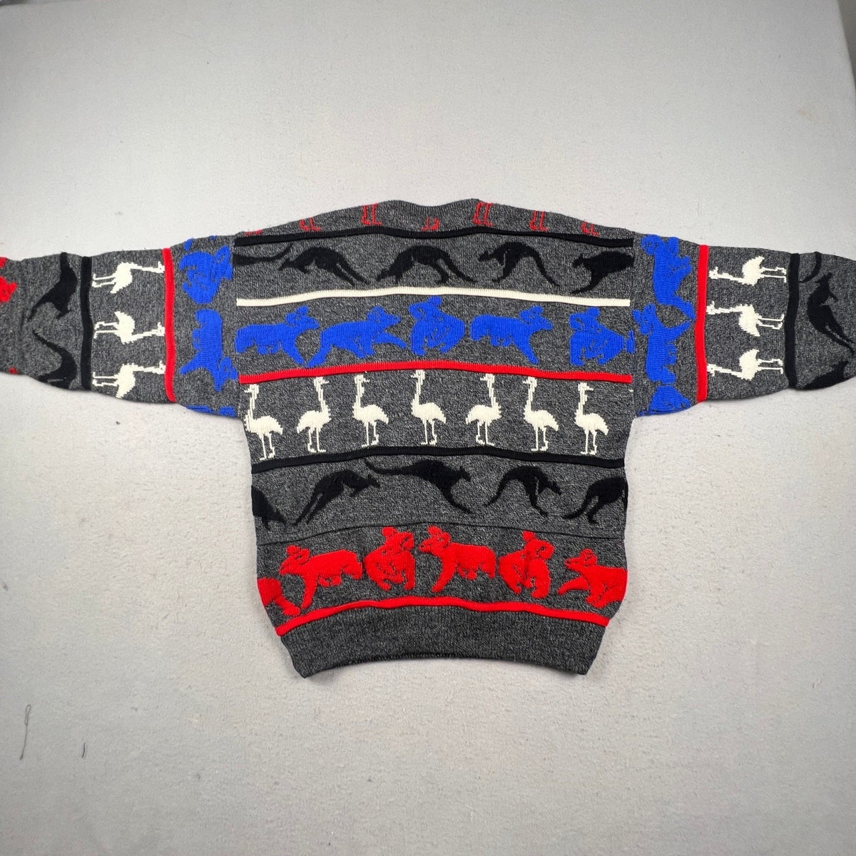 Hysport Wool Sweater Mens 22 Grey Australian Animal Intarsia Knit Vintage Retro